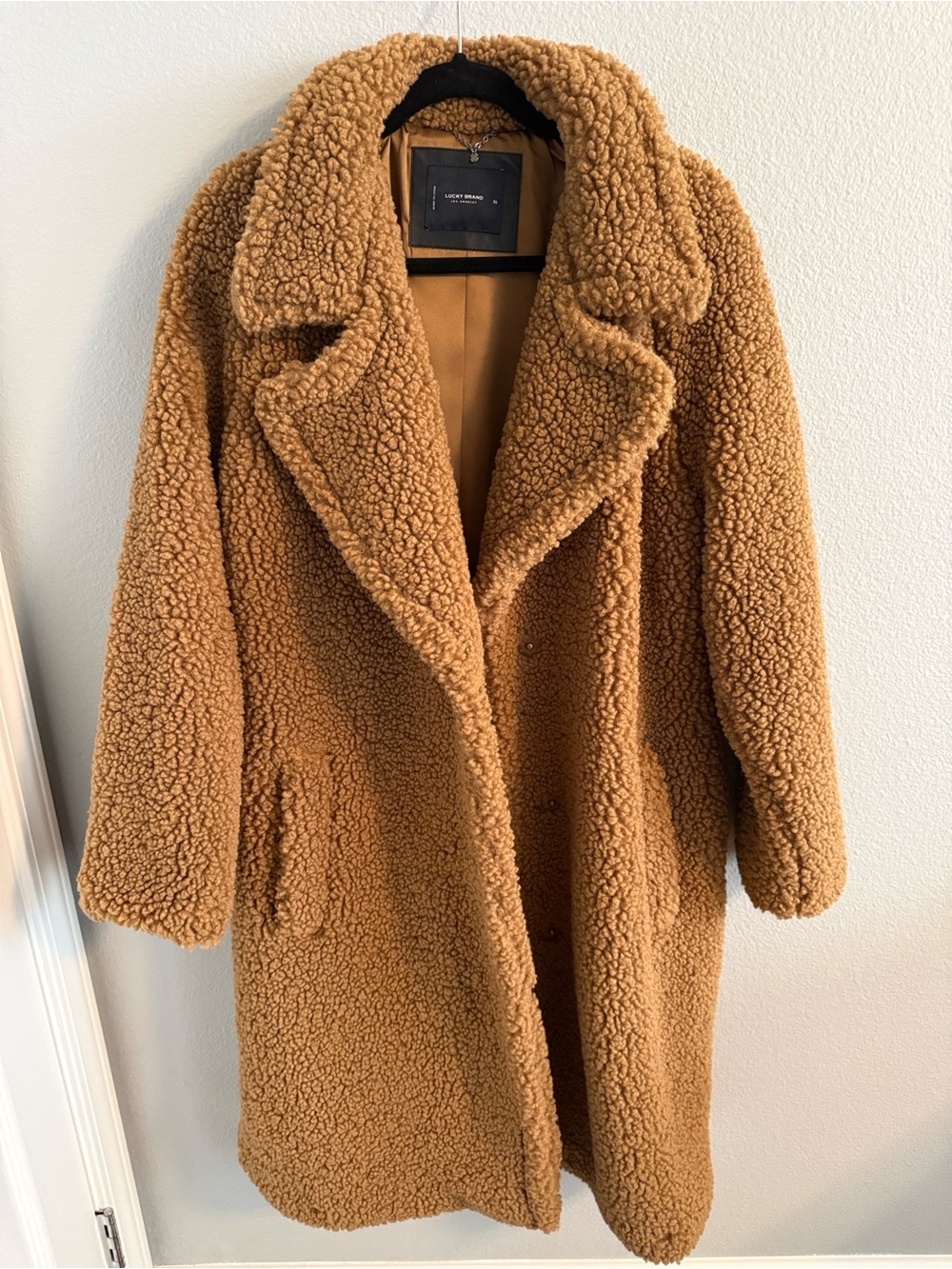 Lucky Brand Plush Teddy Coat in Camel Brown